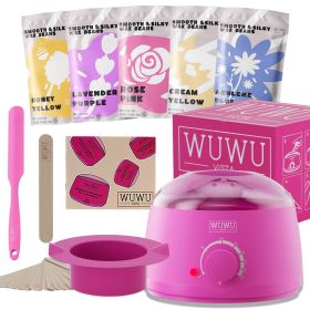 Waxing Kit 19 Items, WUWUVISTA Hair Removal Wax Kit With Wax Melt Warmer Waxing Beads For Face, Brazilian, Full Body, Bikini Suitable For Plugs O (Option: Pinkish purple-US Plug)