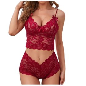 Sexy Women Lingerie Set Thin Lace Flower Printed Underwear Suit Female Adjustable Shoulder Strap Triangle Cup Bralettle (Cup Size: M, Color: red set)