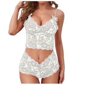 Sexy Women Lingerie Set Thin Lace Flower Printed Underwear Suit Female Adjustable Shoulder Strap Triangle Cup Bralettle (Cup Size: L, Color: white set)