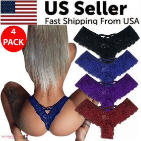 4 Pack Women Sexy Lace Underwear Lingerie Panties G-String Brief Thong Plus Size (Panties Size: L)