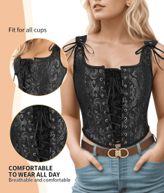 Corset Tops for Women Going Out Fashion Womens Sexy Vintage Overbust Corset Tops for Women Women's Renaissance Style Lace-Up Corset Camisole (Color: Black, size: S)