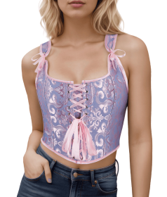 Corset Tops for Women Going Out Fashion Womens Sexy Vintage Overbust Corset Tops for Women Women's Renaissance Style Lace-Up Corset Camisole (Color: Blue, size: M)