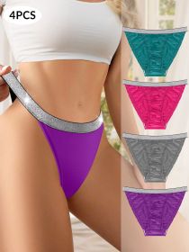 Girl Lingeries G String Underwear Briefs Ladies Panty Set 4pcs Pack Sexy Women's Panti Set (Color: 4 pcs multi color, size: L)